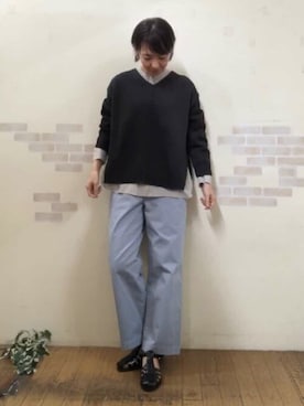 「human woman（ヒューマンウーマン）の◆ギマコットンプルオーバー（ニット/セーター、グレー系）」を使った、mayumiさん（レディース・160cm）の春コーディネート
