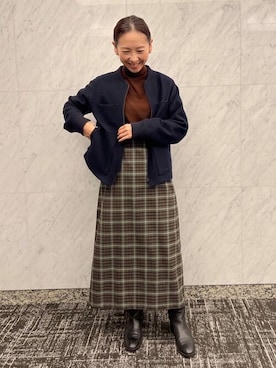 「human woman（ヒューマンウーマン）の◆ウールジップアップブルゾン（ブルゾン、ブルー系）」を使った、mayumiさん（レディース・160cm）の秋コーディネート