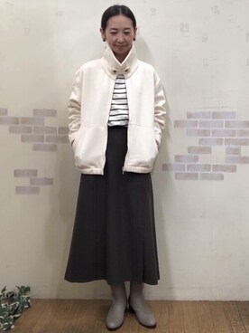 「human woman（ヒューマンウーマン）の◆裏起毛ウラケブルゾン（ブルゾン、ホワイト系）」を使った、mayumiさん（レディース・160cm）の冬コーディネート