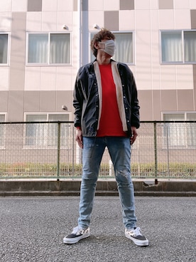 「M&M（エムアンドエム）のアイテム（その他アウター）」を使った、つったんさん（メンズ・182cm）の秋コーディネート