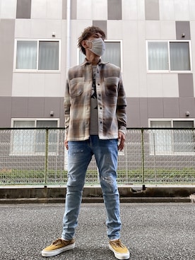 「秋トレンド2021」｜「アイテム（その他アウター）」を使った、つったんさん（メンズ・182cm）の秋コーディネート