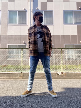 「チェック柄に恋してる」｜「アイテム（その他アウター）」を使った、つったんさん（メンズ・182cm）の秋コーディネート