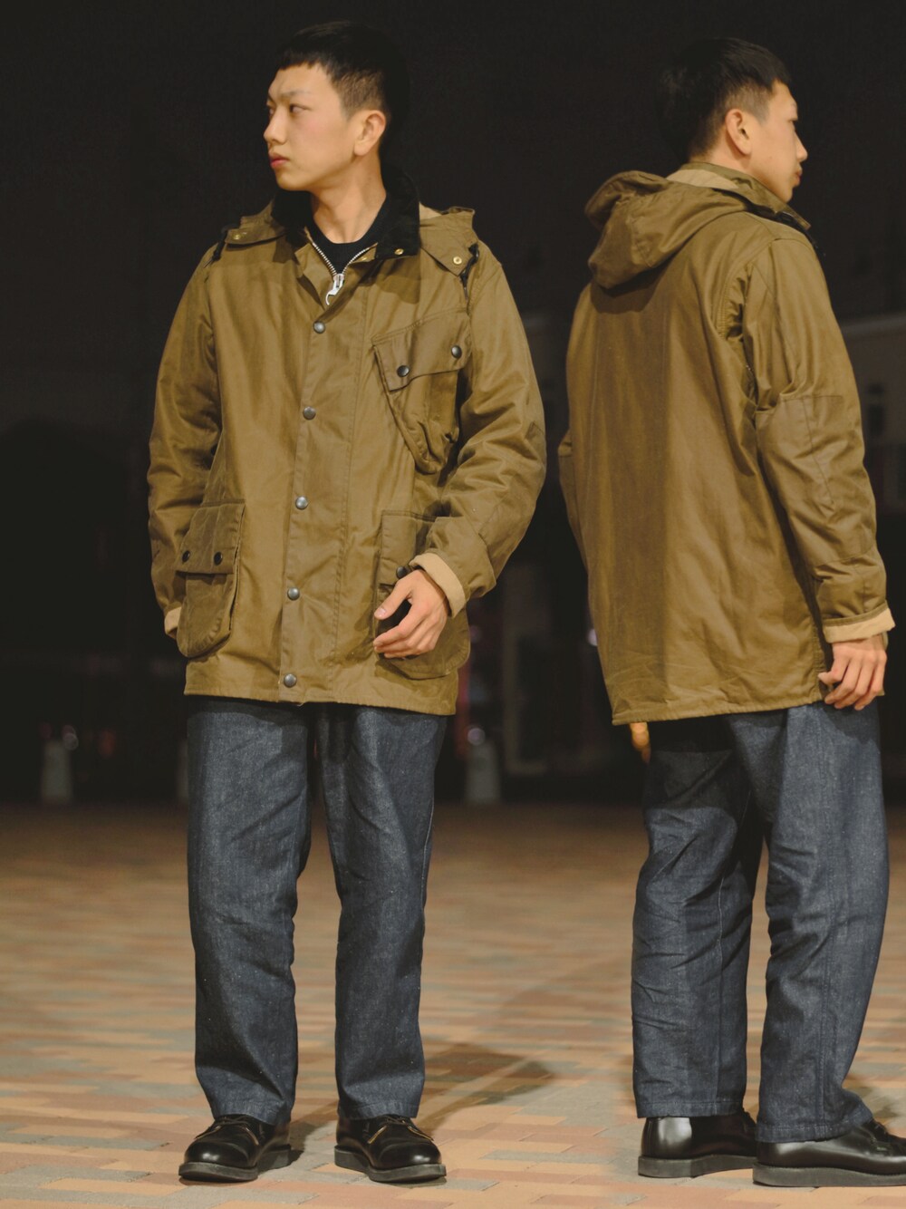 「メンズコーデ、オイルドジャケット、MHL.、barbour、ミリタリージャケット、デニム、冬コーデ、革靴、レッドウィング、RED WING、今日のコーデ、秋冬コーデ、きれいめカジュアル」｜「BarbourのBARBOUR×MARGRET HOWELL / A7（その他アウター、その他）」を使った、おまめくんさん（メンズ・170cm）の冬コーディネートの1枚目の写真