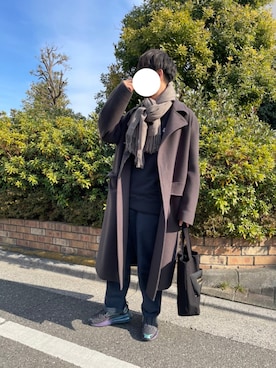 「LIDNM（リドム）のアイテム（チェスターコート）」を使った、びっきーさん（メンズ・176cm）の冬コーディネート
