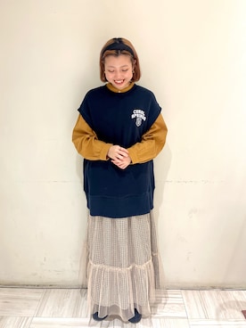 「ティアードスカート」｜「アイテム（チュニック）」を使った、🍣ﾅ ﾅ ｺ🍣さん（レディース・157cm）の秋コーディネート