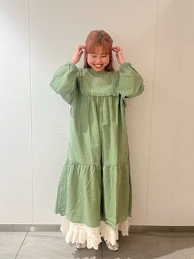 「スカラップ」｜「アイテム（ワンピース/ドレス）」を使った、🍣ﾅ ﾅ ｺ🍣さん（レディース・157cm）の春コーディネート