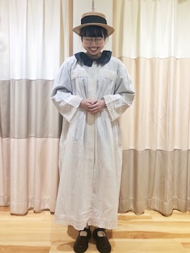 「カンカン帽」｜「アイテム（ジャンパースカート）」を使った、🍣ﾅ ﾅ ｺ🍣さん（レディース・157cm）の春コーディネート