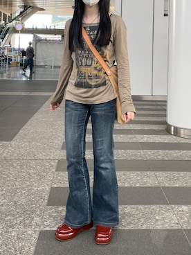 「フレアデニム」｜リカさん（レディース・158cm）の夏コーディネート