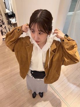 「LOWRYS FARM（ローリーズファーム）のフリルフードシャツ　579513（シャツ/ブラウス、ホワイト系）」を使った、maumauさん（レディース・160cm）の夏コーディネート