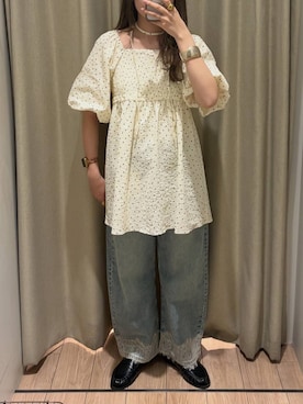 「LOWRYS FARM（ローリーズファーム）のレースデニム　601055（デニムパンツ、ブルー系）」を使った、maumauさん（レディース・160cm）の夏コーディネート