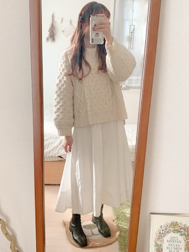 「オールホワイト」｜「アイテム（シャツワンピース）」を使った、よしかさん（レディース・161cm）の秋コーディネート