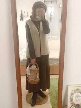 「Kastane（カスタネ）のアイテム（ムートンコート）」を使った、よしかさん（レディース・161cm）の秋コーディネート