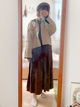 「ワンピース×スニーカー」｜「アイテム（ハンチング/ベレー帽）」を使った、よしかさん（レディース・161cm）の春コーディネート