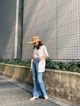「アイテム（ハット、ブラウン系）」を使った、藤野有美さん（レディース・155cm）の春コーディネート