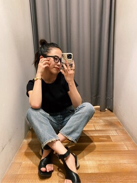 「Ungrid（アングリッド）のジュートヒールサンダル（サンダル）」を使った、藤野有美さん（レディース・155cm）の春コーディネート