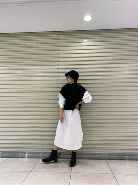 「Ungrid（アングリッド）のスクエアトゥサイドゴアブーツ（ブーツ）」を使った、藤野有美さん（レディース・155cm）の冬コーディネート