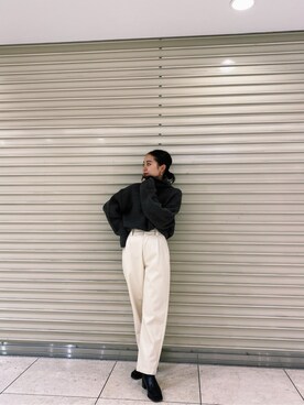 「Ungrid（アングリッド）のスクエアトゥサイドゴアブーツ（ブーツ）」を使った、藤野有美さん（レディース・155cm）の冬コーディネート