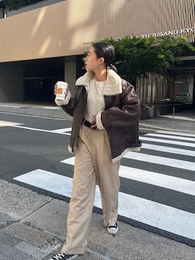 「Ungrid（アングリッド）のアイテム（ブルゾン）」を使った、藤野有美さん（レディース・155cm）の秋コーディネート