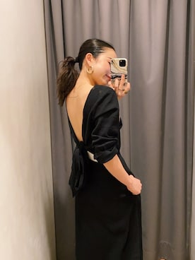 「Ungrid（アングリッド）のバックリボンフレアワンピース（ワンピース）」を使った、藤野有美さん（レディース・155cm）の春コーディネート