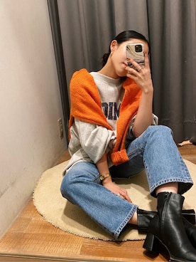 「Ungrid（アングリッド）のアイテム（デニムパンツ）」を使った、藤野有美さん（レディース・155cm）の秋コーディネート