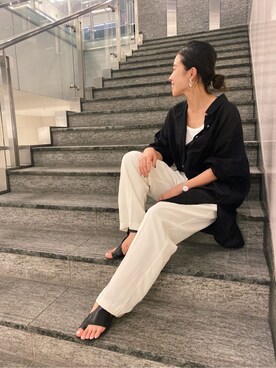 「Ungrid（アングリッド）のジュートヒールサンダル（サンダル）」を使った、藤野有美さん（レディース・155cm）の夏コーディネート