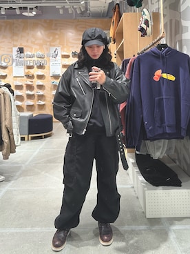 「BEAMS（ビームス）のアイテム（ライダースジャケット）」を使った、YAOさん（メンズ・170cm）の冬コーディネート