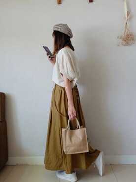 「日系休闲」｜「アイテム（ハンチング/ベレー帽）」を使った、Justinekikiさん（レディース・162cm）の秋コーディネート