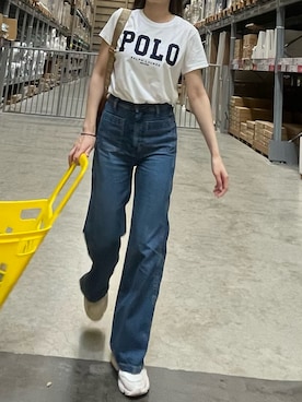 「ADAM ET ROPE'（アダムエロペ）の【BIG JOHN for ADAM ET ROPE'】パッチポケットフレアデニム（デニムパンツ）」を使った、なるはさん（レディース・163cm）の秋コーディネート