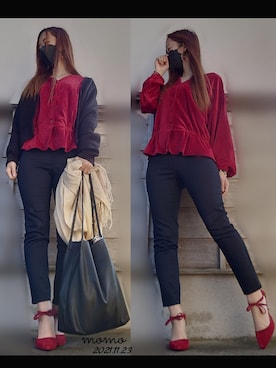 「ベロア」｜「アイテム（アナログ腕時計）」を使った、もも☺︎スヌーピーさん（レディース・156cm）の秋コーディネート