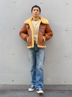 「アイテム（ムートンコート）」を使った、マルケス・タクヤさん（メンズ・175cm）の秋コーディネート