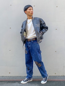 「アイテム（スタジャン）」を使った、マルケス・タクヤさん（メンズ・175cm）の秋コーディネート