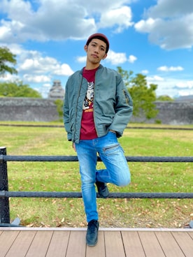 「アイテム（MA-1）」を使った、マルケス・タクヤさん（メンズ・174cm・20代）の秋コーディネート
