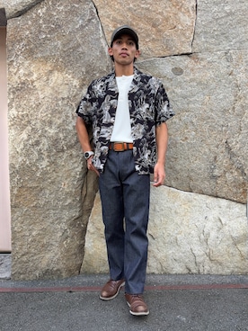 「NEW ERA（ニューエラ）の《AVIREX × NEWERA》9FORTY A-FRAME LOGO CAP ADJUSTABLE / 9フォーティー Aフレーム ロゴキャップ アジャスタブル（キャップ、グリーン系）」を使った、マルケス・タクヤさん（メンズ・175cm）の夏コーディネート