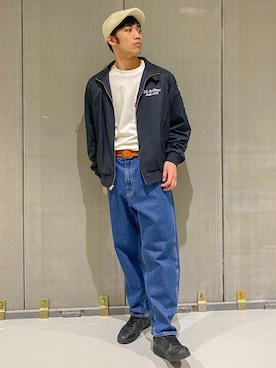 「アイテム（ハンチング/ベレー帽、ホワイト系）」を使った、マルケス・タクヤさん（メンズ・174cm）の冬コーディネート