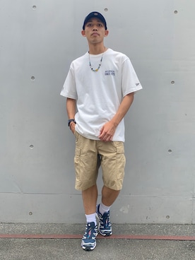 「アイテム（帽子、ブルー系）」を使った、マルケス・タクヤさん（メンズ・175cm）の夏コーディネート