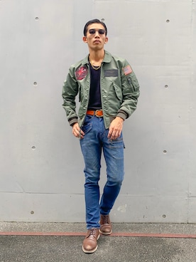 「アイテム（MA-1）」を使った、マルケス・タクヤさん（メンズ・175cm）の夏コーディネート