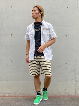 「AVIREX（アヴィレックス）のアイテム（アクセサリー）」を使った、マルケス・タクヤさん（メンズ・174cm）の夏コーディネート