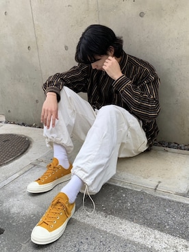 「アイテム（カーゴパンツ、ホワイト系）」を使った、ゆでぱすたさん（メンズ・175cm）の冬コーディネート