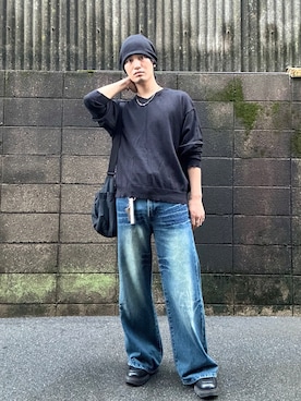 「Parts Lab.（パーツラボ）の【Parts Lab.】Basic Cotton Linen Knit PO / ベーシックコットンリネンニットプルオーバー（ニット/セーター、ホワイト系）」を使った、ユート/Yutoさん（メンズ・172cm）の秋コーディネート
