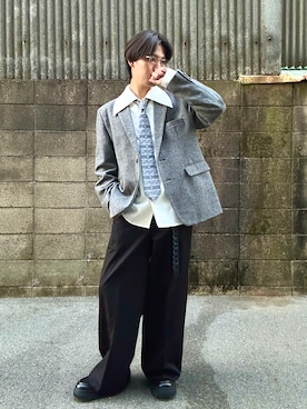 CLEL】Wool Blend Herringbone Tweed Tailored Jacket / ウール