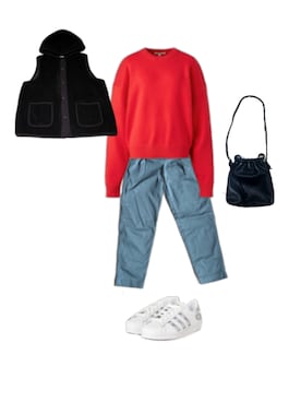 「Esperanto（エスペラント）のesperanto（エスペラント）/牛革　巾着ショルダーBAG（ショルダーバッグ、ブラック系）」を使った、uuy akirさん（レディース・149cm）の春コーディネート