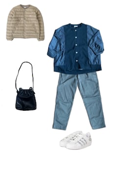 「Esperanto（エスペラント）のesperanto（エスペラント）/牛革　巾着ショルダーBAG（ショルダーバッグ、ブラック系）」を使った、uuy akirさん（レディース・149cm）の春コーディネート