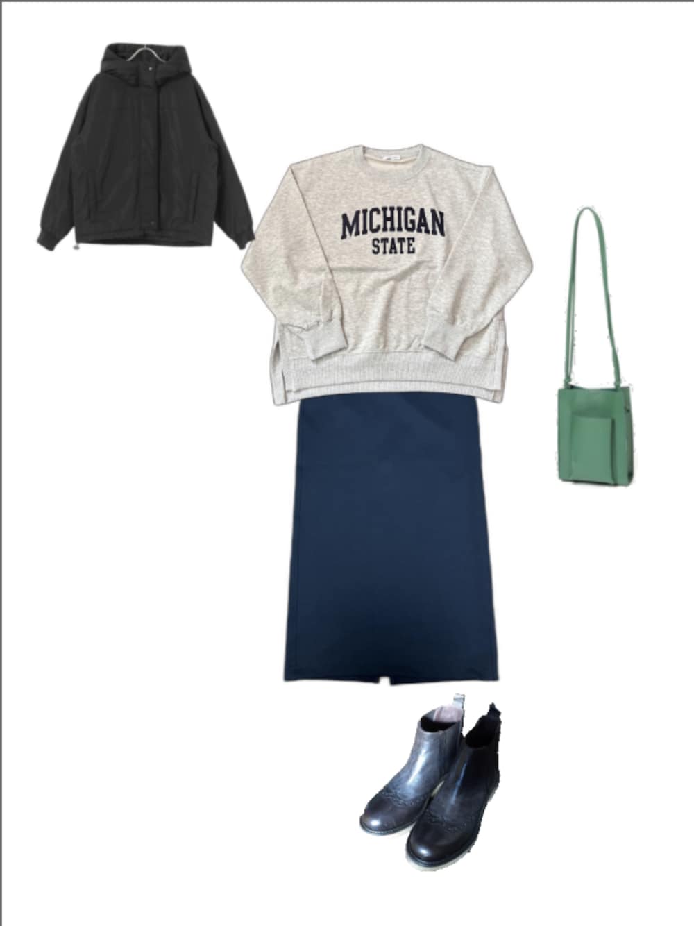 「お出かけコーデ、ファッションを楽しもう、冬のコーデ、シンプルコーデ、今日のコーデ、UNIQLO、オトナカワイイ、ナロースカート、キレイめカジュアル、冬、ブーツ、低身長、低身長女子、チビーズ✳︎」｜「GLOBAL WORKのお手入れらくらくプリントスウェット/906279（Tシャツ/カットソー、グレー系）」を使った、uuy akirさん（レディース・149cm）の秋コーディネートの1枚目の写真