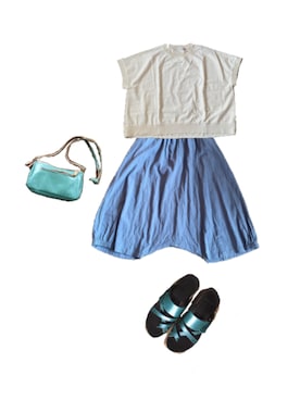 「アイテム（サンダル、グリーン系）」を使った、uuy akirさん（レディース・149cm）の夏コーディネート