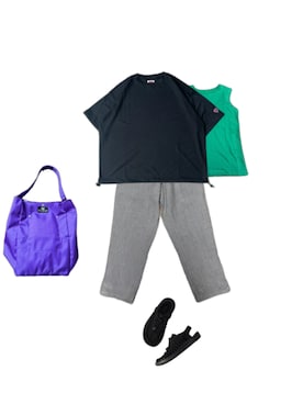 「CPCM（シーピーシーエム）のメッシュスピンドルT（Tシャツ/カットソー、ブラック系）」を使った、uuy akirさん（レディース・149cm）の夏コーディネート