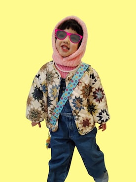 「HAOHAOのアイテム（Hats、ピンク系）」を使った、A さん（レディース・161cm）の冬コーディネート