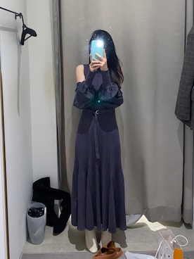「MERCURYDUO（マーキュリーデュオ）のアイテム（ブーツ）」を使った、Cici Yuanさん（レディース・158cm）の冬コーディネート