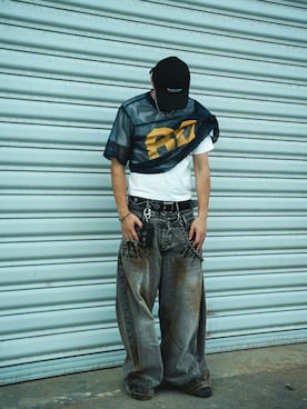 「STUSSY（ステューシー）のアイテム（Tシャツ/カットソー、ブルー系）」を使った、eminemsybさん（メンズ・172cm）の夏コーディネート
