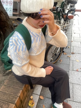 「スラックスパンツ」｜「アイテム（ニットキャップ/ビーニー）」を使った、canonさん（レディース・158cm）の秋コーディネート