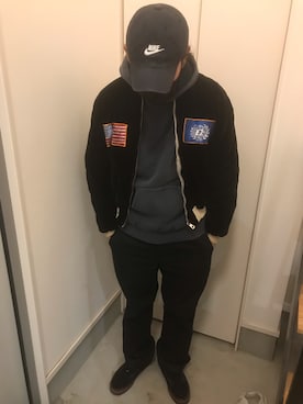 「VINTAGE（ヴィンテージ）のアイテム（スカジャン）」を使った、ハヤさん（メンズ・172cm）の冬コーディネート